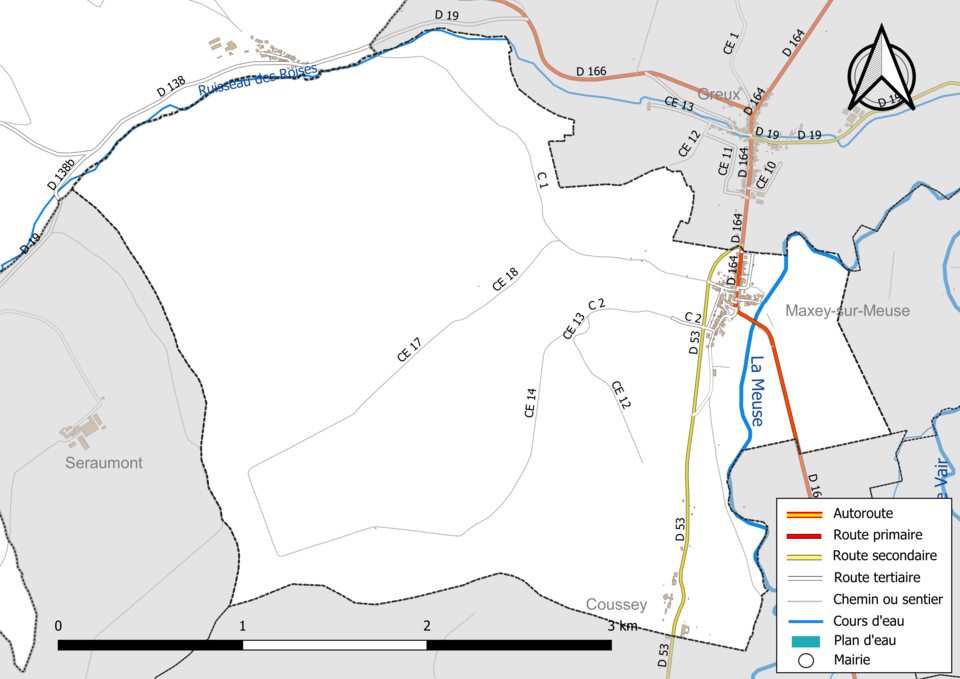 Réseaux hydrographique et routier de Domrémy-la-Pucelle.